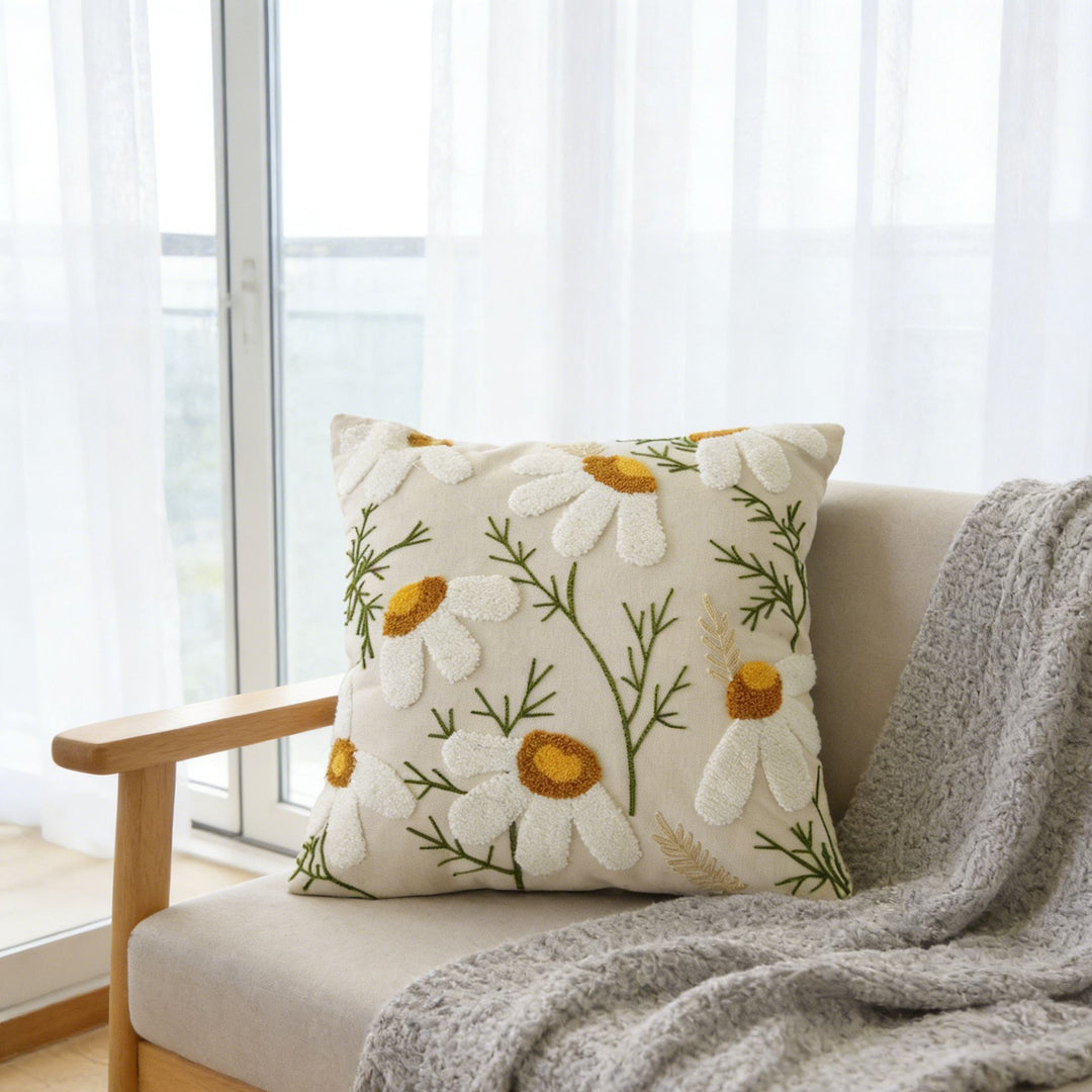 Floral Embroidered Accent Pillow