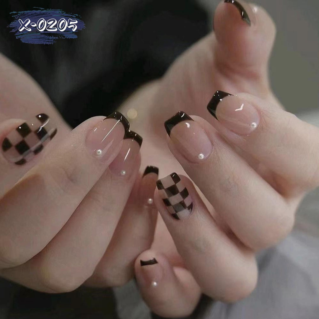 Trendy Checkerboard French Tip Nail Art Set