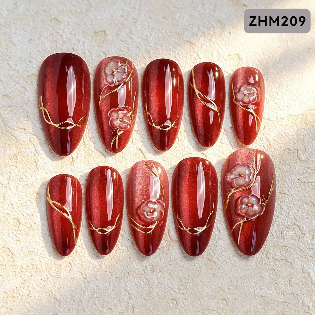 Artistic Press-On Nail Set with Cherry Blossom Design Kalsten