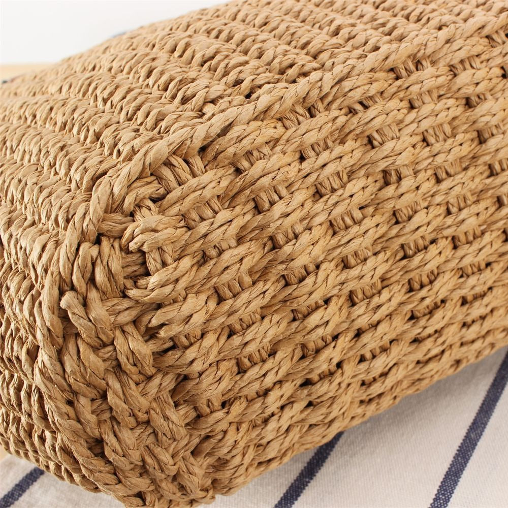 Natural raffia tote bag with elegant leather detail Kalsten