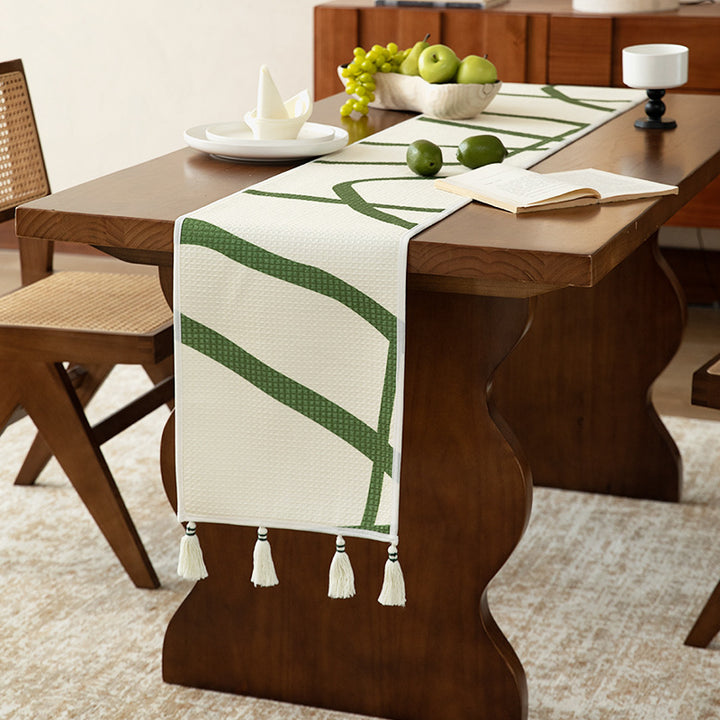 Light waffle beach towel with tassels and geometric jacquard pattern Kalsten