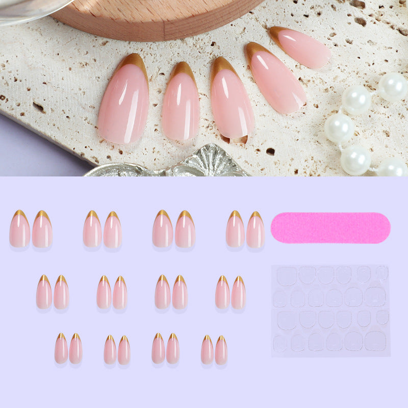 Elegant Press-On Nail Set with Gold-Tipped Design Kalsten