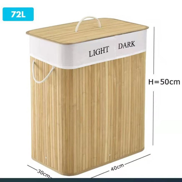 Elegant Laundry Basket Made of Bamboo with Practical Lid Kalsten