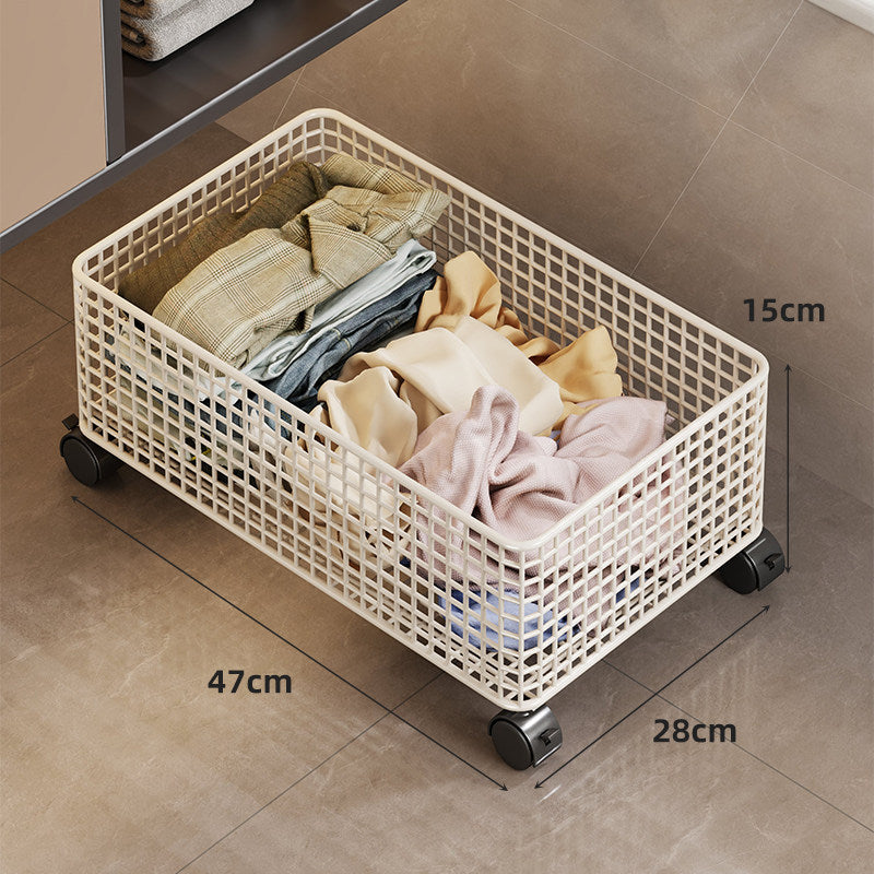 Under-Cabinet Low-Profile Rolling Mesh Storage Crate with Four Swivel Locking Casters