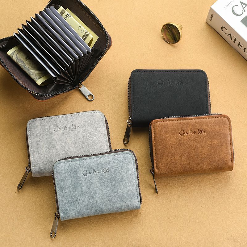 Compact Zippered Genuine Leather Wallet
