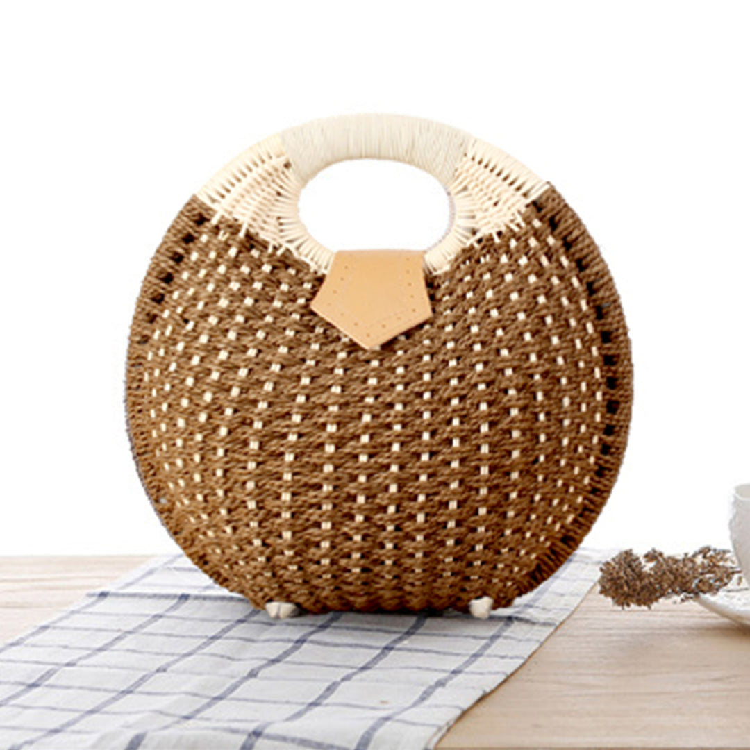 Round straw bag with elegant leather handle Kalsten