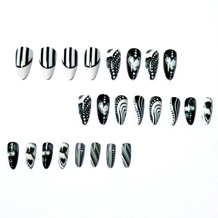 Creative Art Nails in Elegant Black-and-White Design Kalsten