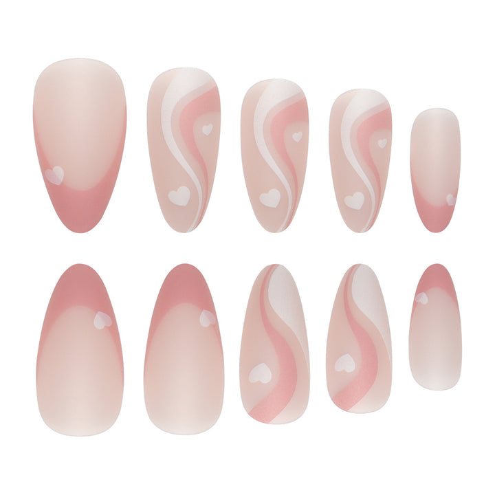 Elegant Stiletto Press-On Nails with Heart and Wave Design Kalsten