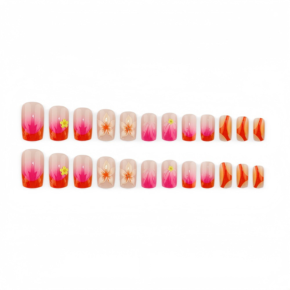 Artificial nails with floral 3D designs and gradient color Kalsten