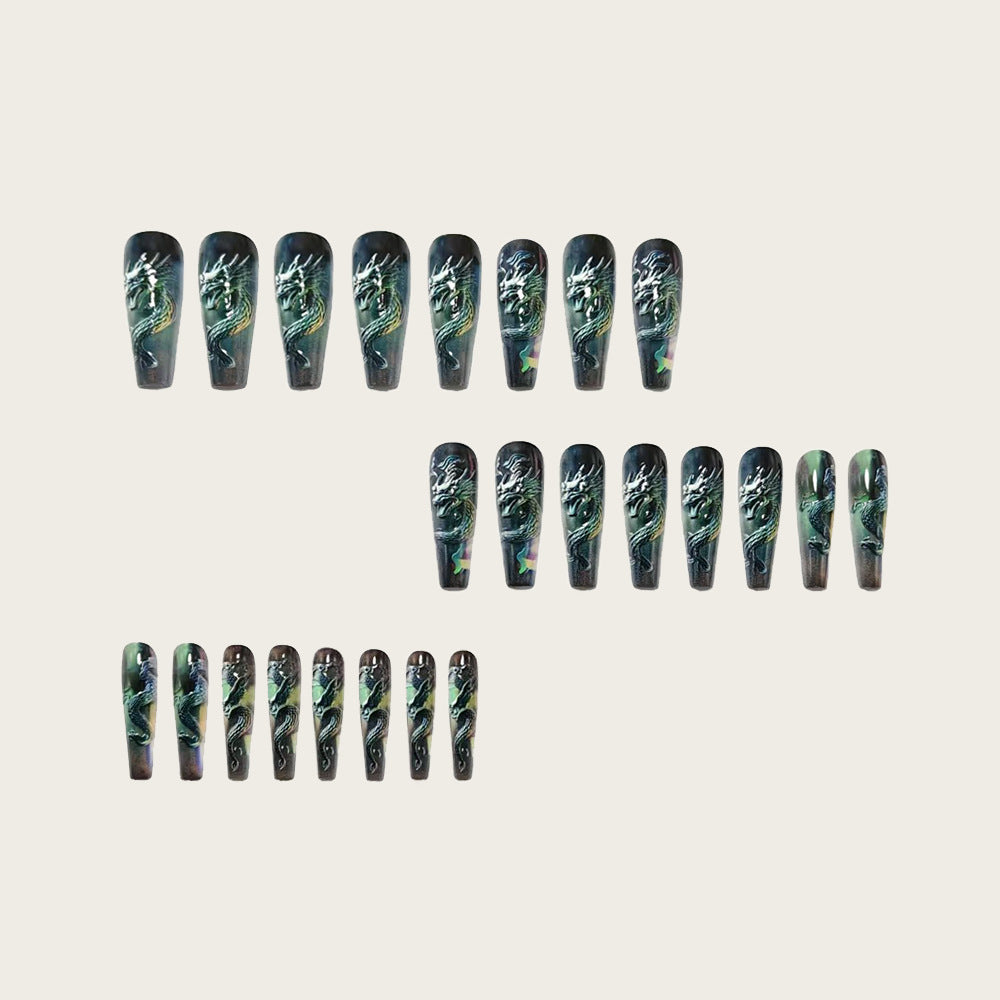 Artificial nails with impressive dragon relief Kalsten