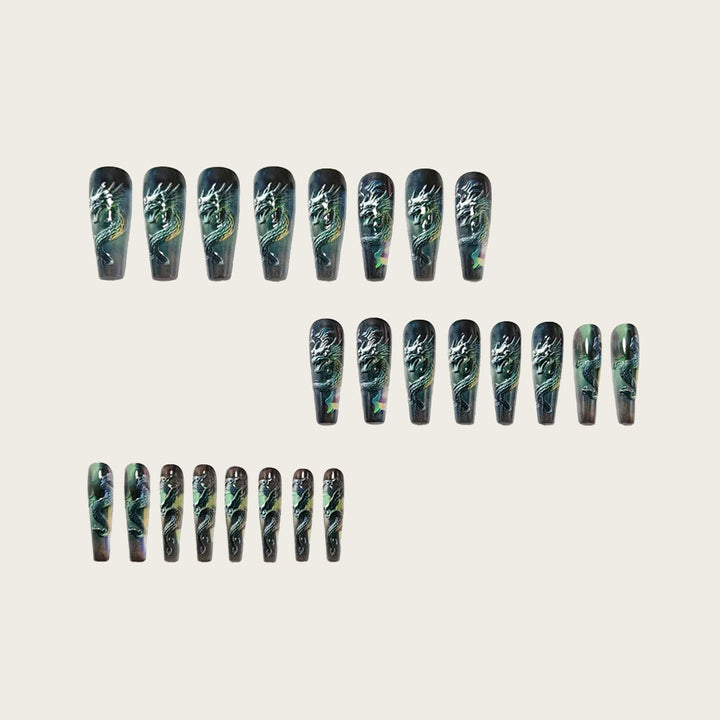 Artificial nails with impressive dragon relief Kalsten