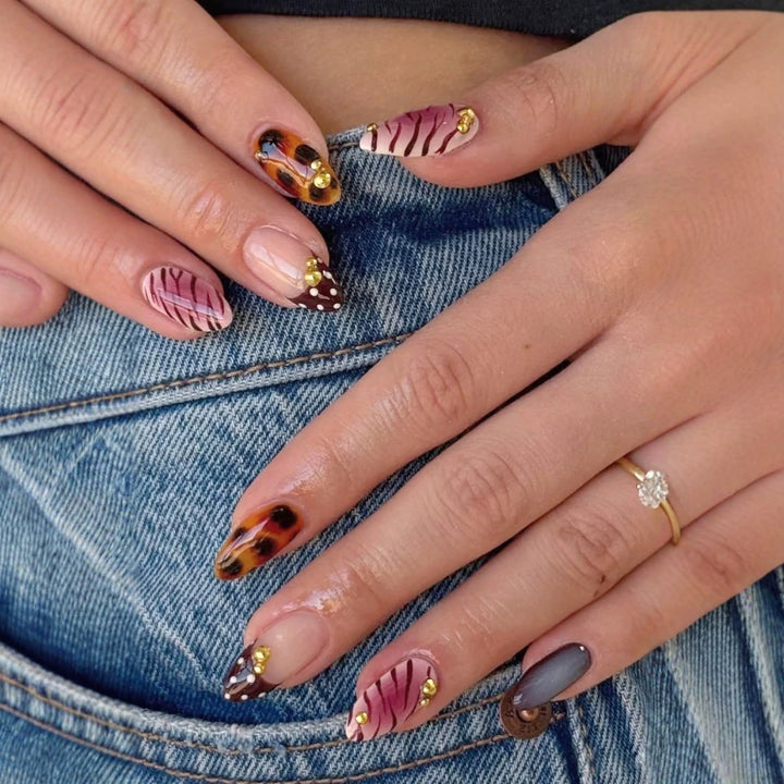 Artistic Press-On Nail Set with Unique Patterns and Embellishments Kalsten