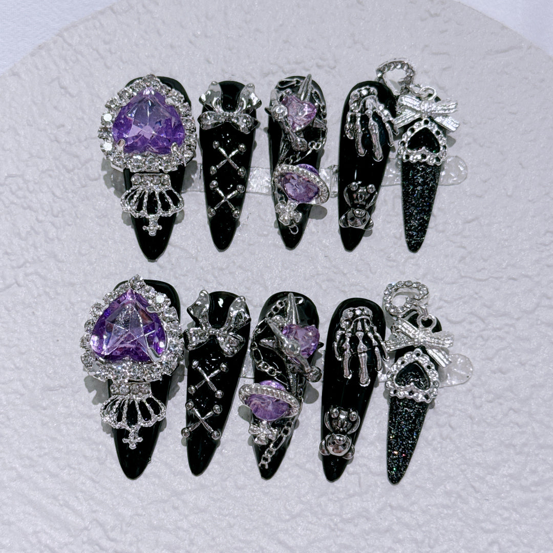 Gothic-Inspired Rhinestone Nail Art Set