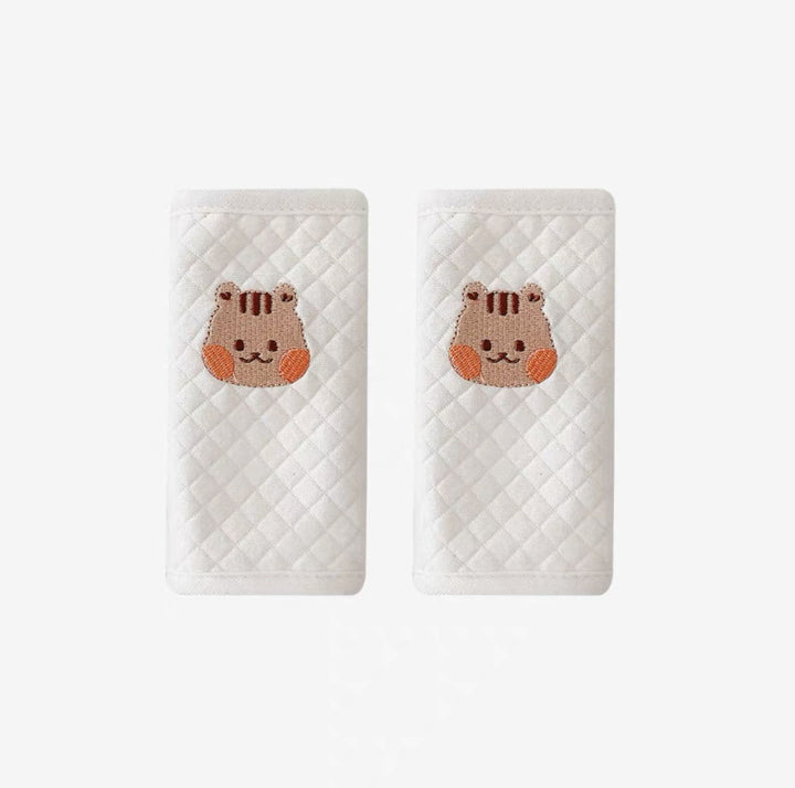 Quilted Baby Car Seat Shoulder Strap Covers with Embroidered Bunny Safety Cushions
