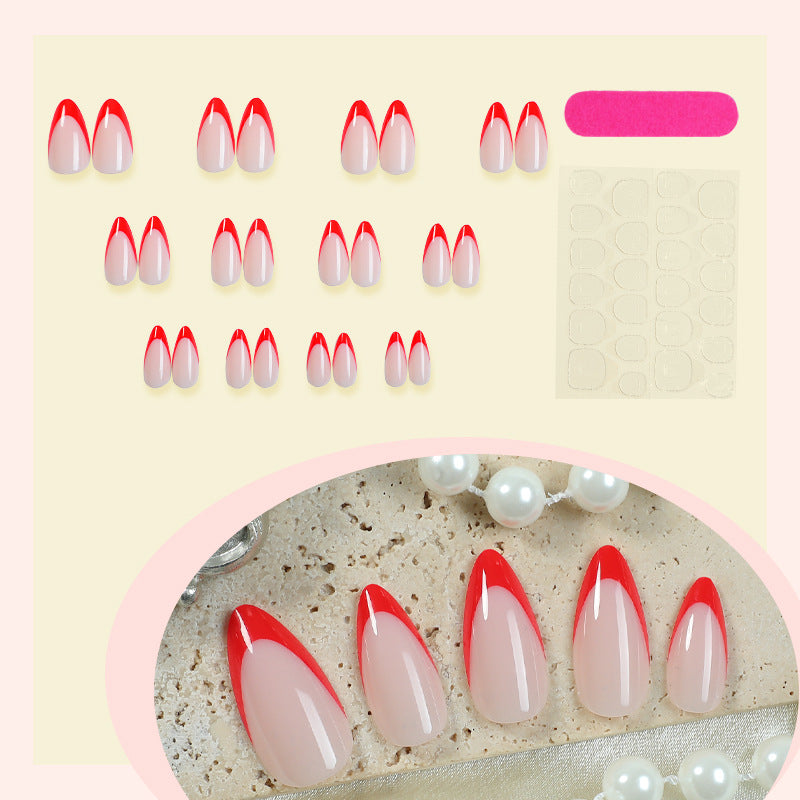 Decorative Press-On Nail Art Set with Elegant Red and White Design kalsten