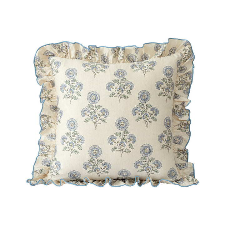 Decorative cushion with ruffles and botanical linen pattern Kalsten