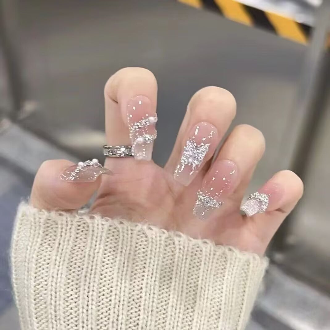 Elegant Crystal-Embellished Press-On Nail Art Kalsten