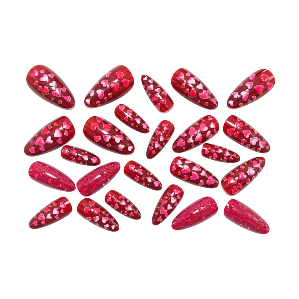 Artificial nails with heart motif and glitter effects Kalsten