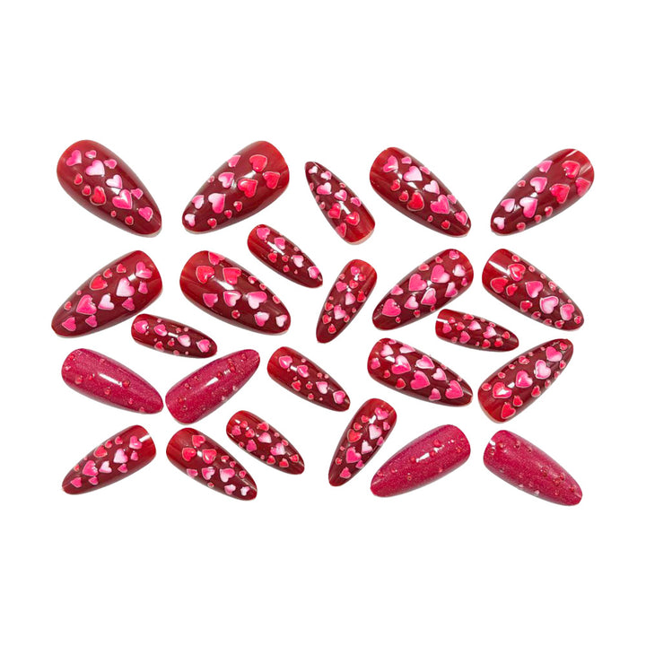 Artificial nails with heart motif and glitter effects Kalsten