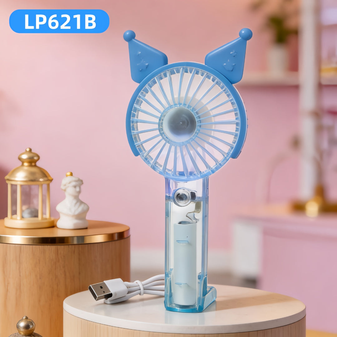 Unisex nan USB rechargeable mini hand fan with cute ear attachments, foldable stand, and quiet motor Kalsten