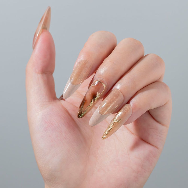Elegant Stiletto Press-On Nail Set with Gold Accents Kalsten