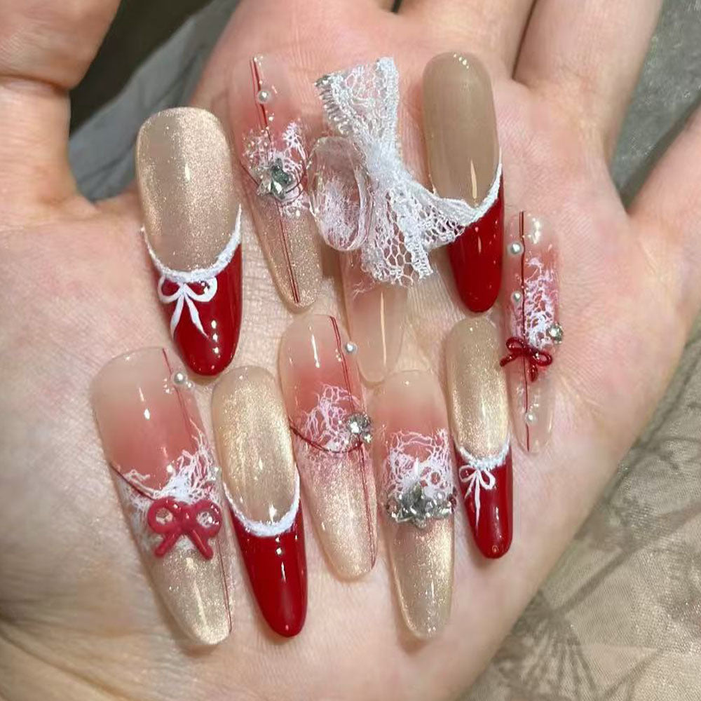 Artificial nails with romantic bow and lace design Kalsten