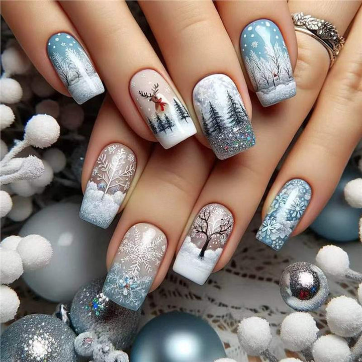Festive Holiday-Themed Press-On Nail Art Set Kalsten