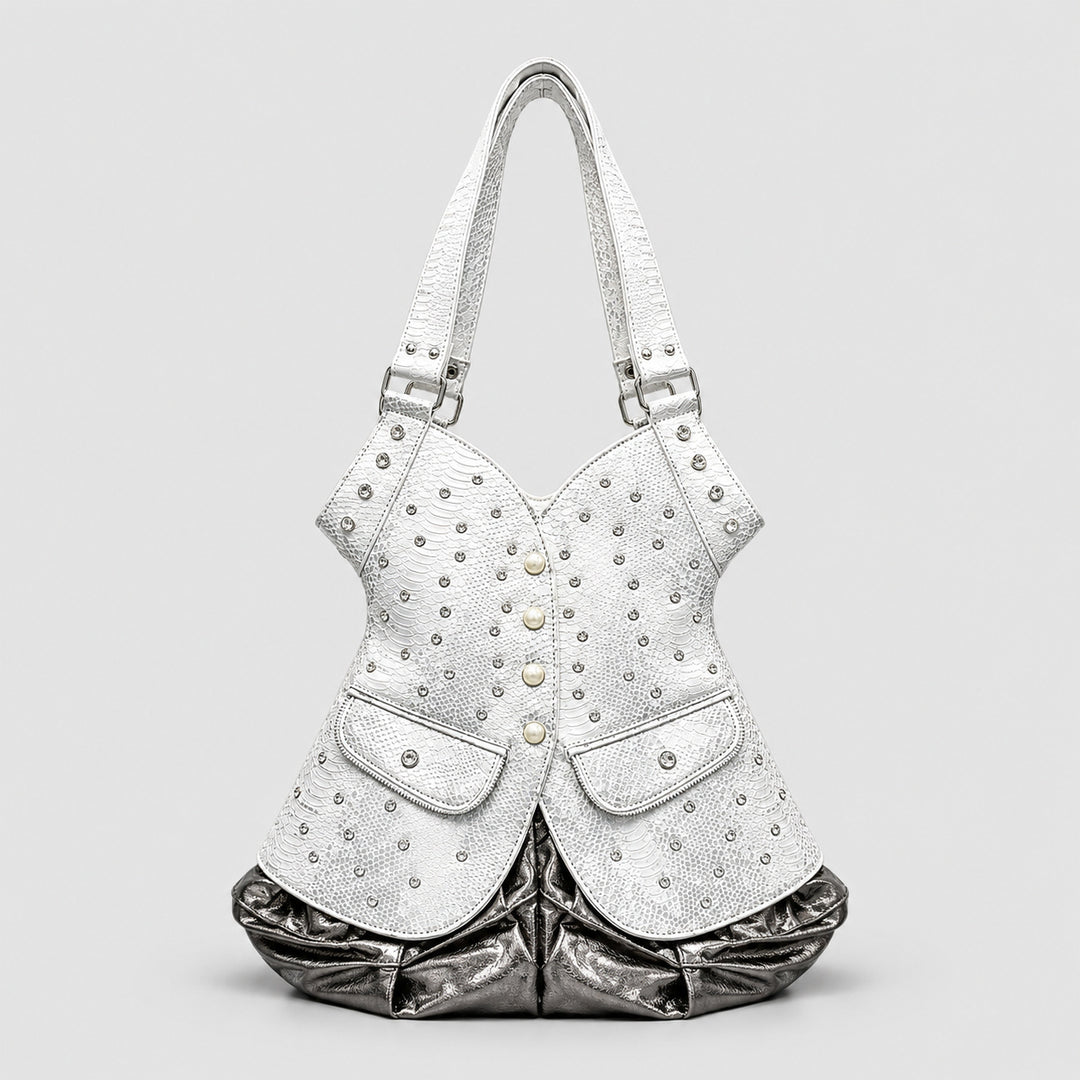 Studded Crocodile-Effect Leather Handbag
