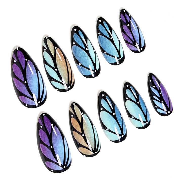 Artistic Stiletto Nail Art Set with Leaf Patterns Kalsten