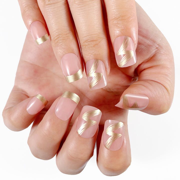 Elegant French Tip Press-On Nails with Gold Accents Kalsten