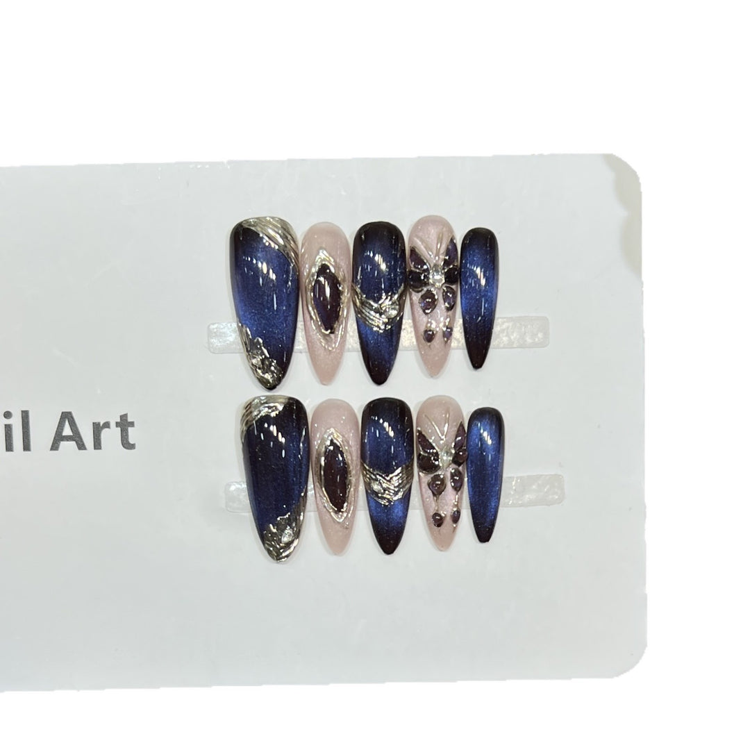 Elegant Stiletto Press-On Nail Art Set with Gemstone Accents Kalsten