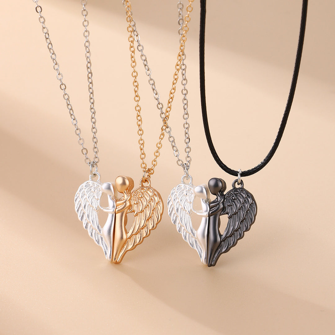 Dual-Tone Angel Wing Heart Pendant Necklace Kalsten