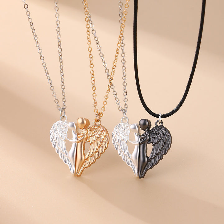 Dual-Tone Angel Wing Heart Pendant Necklace Kalsten
