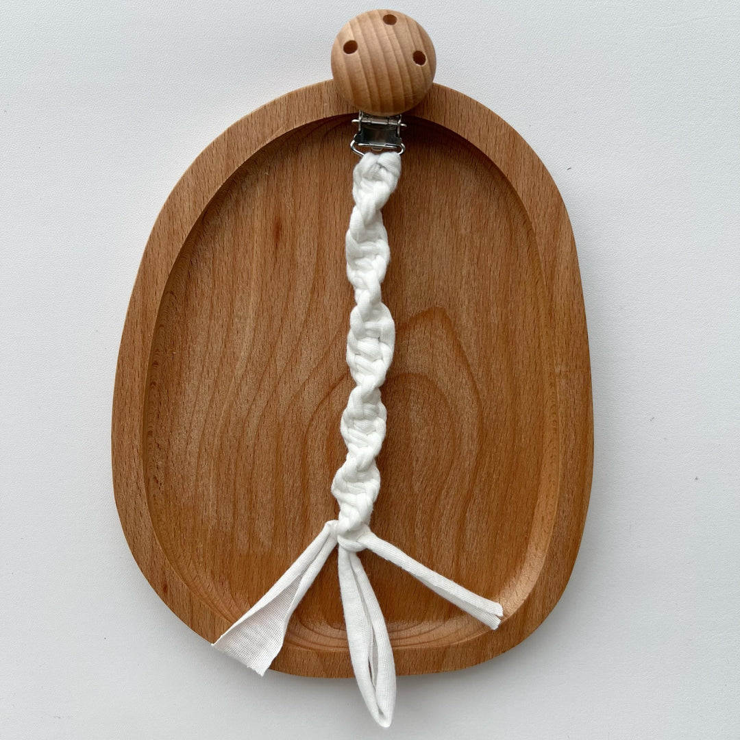 Braided Cotton Pacifier Clip with Wooden Safety Clamp