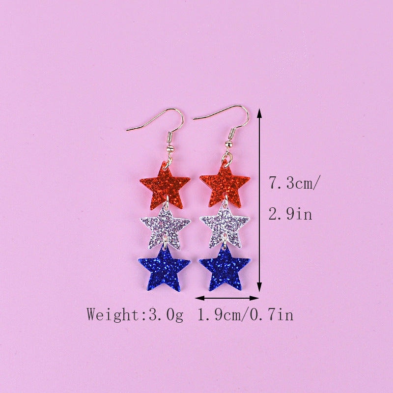 Women's long star pendant earrings made of glitter resin with three-tier chain suspension and fishhook Kalsten