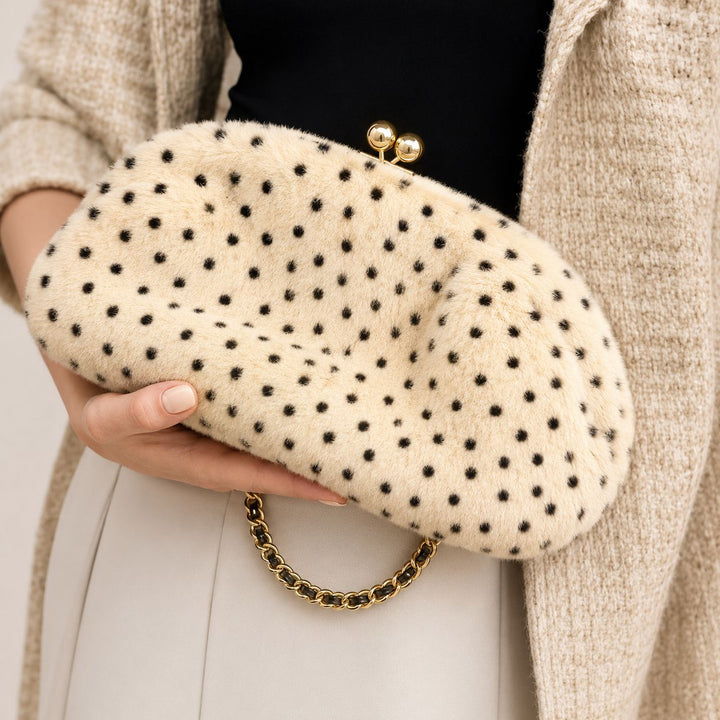 Plush Polka Dot Cosmetic Clutch