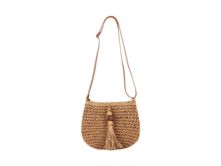 Handwoven shoulder bag with tassels and wooden details Kalsten