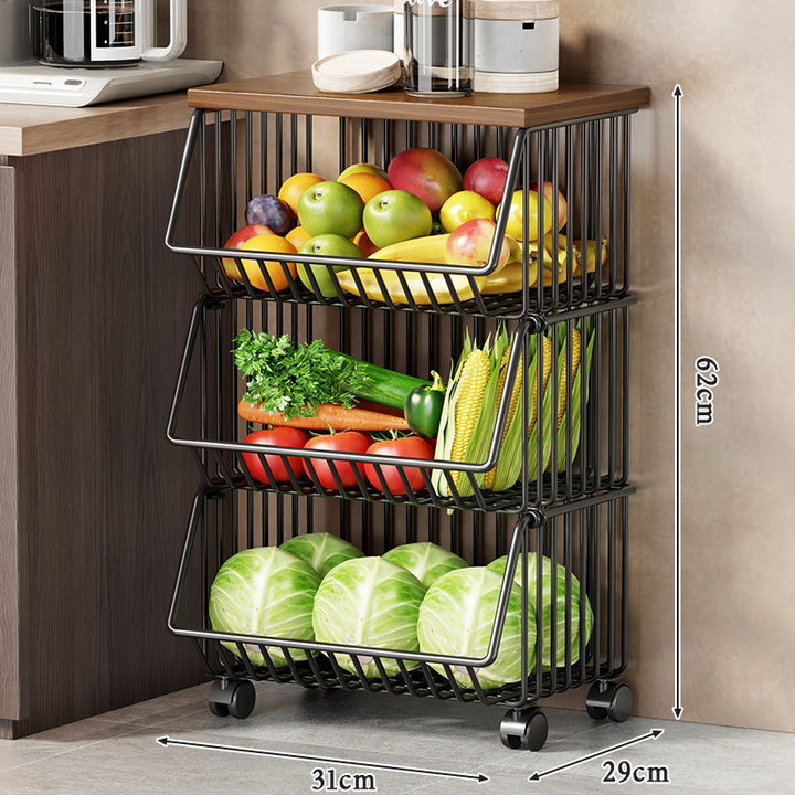 Slim Five-Tier Rolling Metal Kitchen Pantry Storage Rack with Wire Baskets