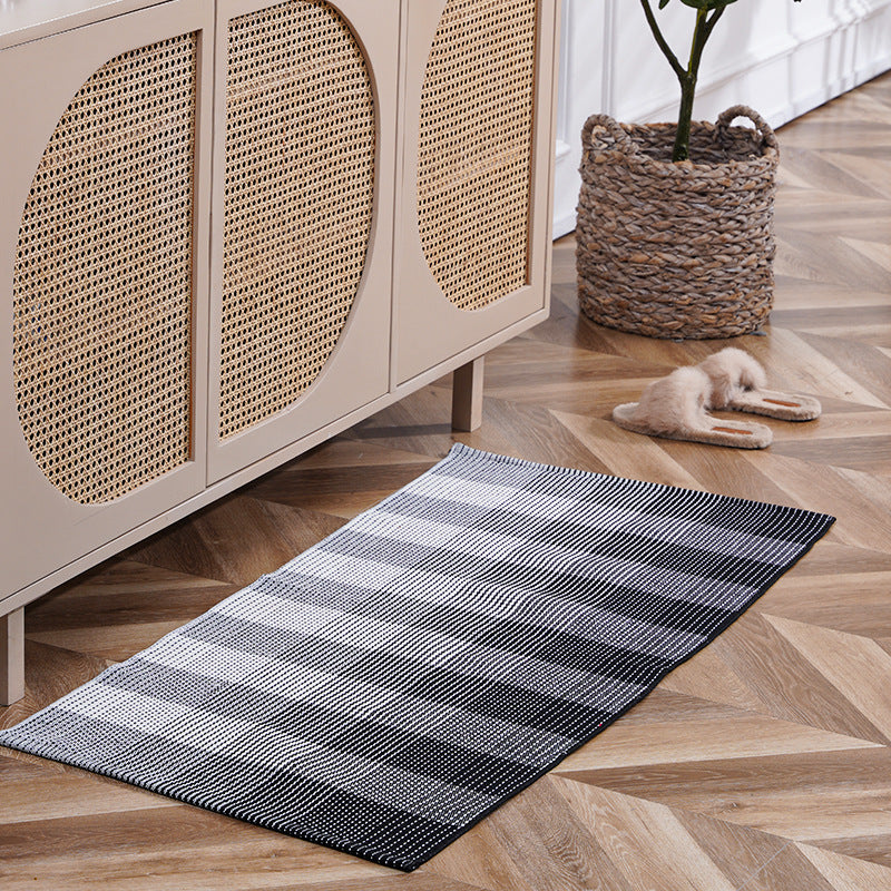Flat-woven runner rug with check pattern and decorative border stripe Kalsten