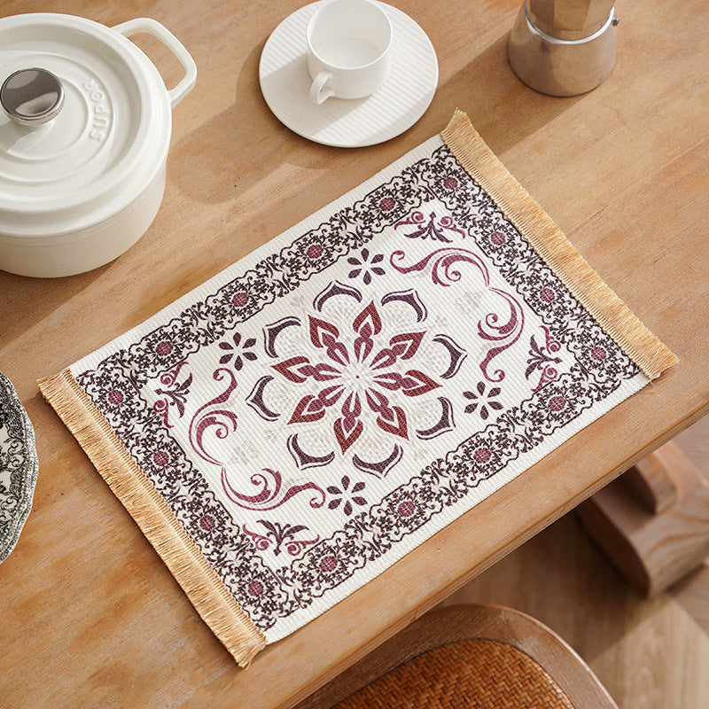 Short-pile decorative bathroom and runner carpet in oriental medallion style with fringes Kalsten