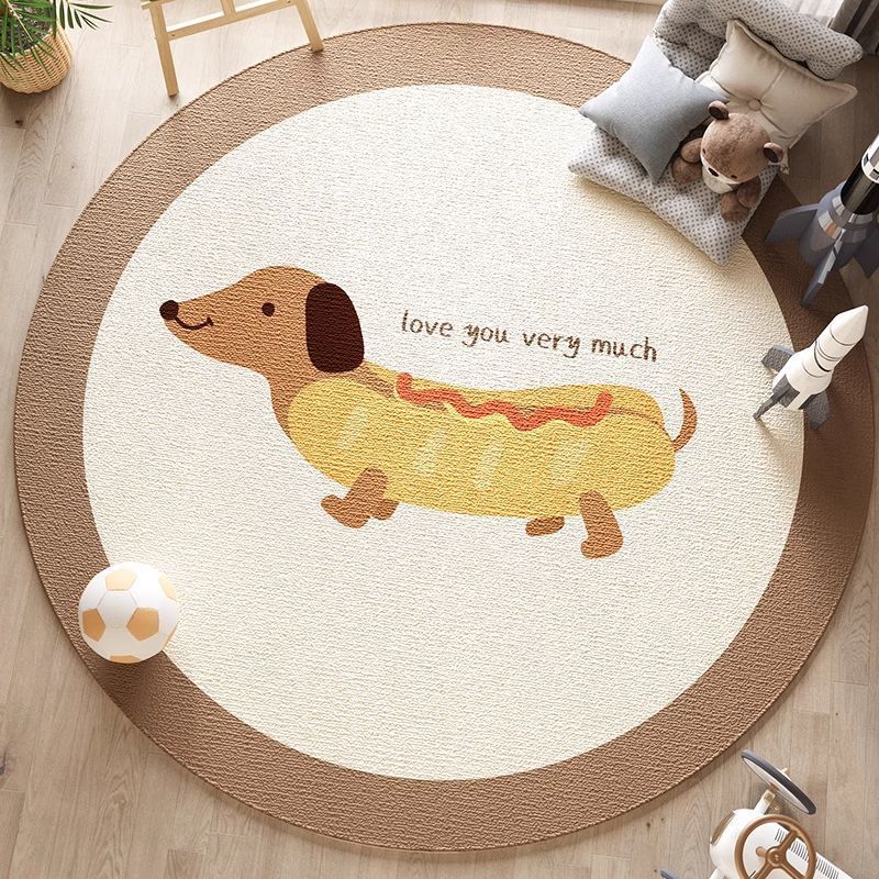 Artistic Dog Themed Round Area Rug