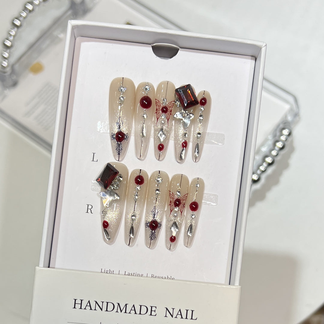 Artistic Floral Embellished Press-On Nail Set Kalsten