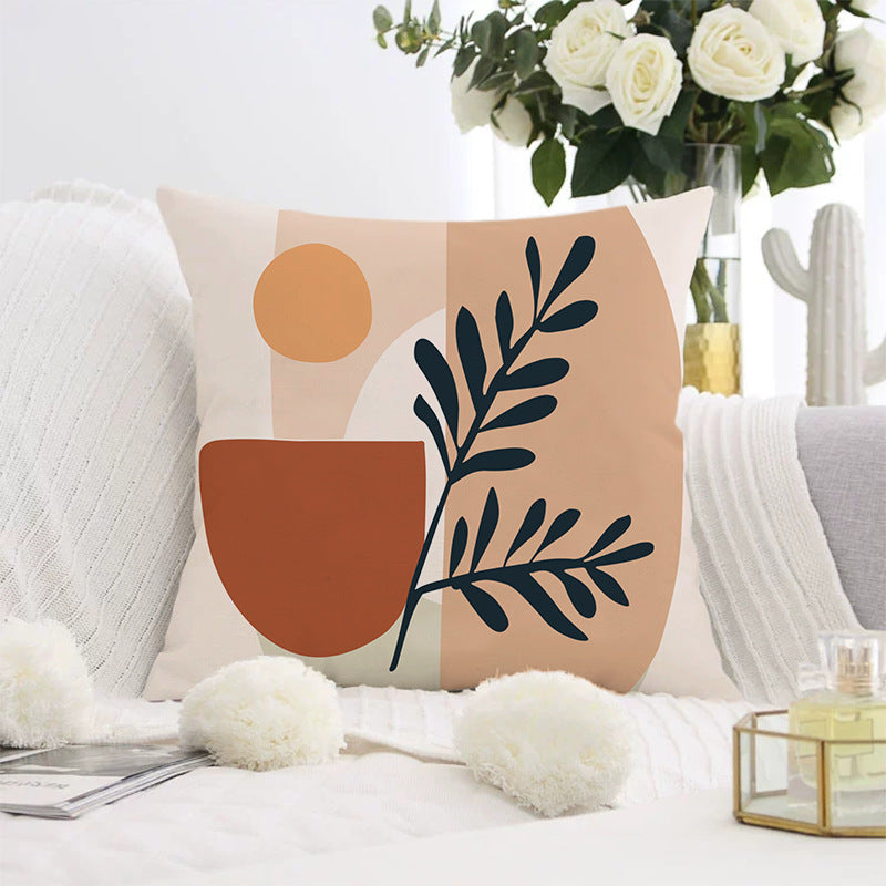 Decorative square pillow cover with abstract line drawing and cotton-linen mix Kalsten