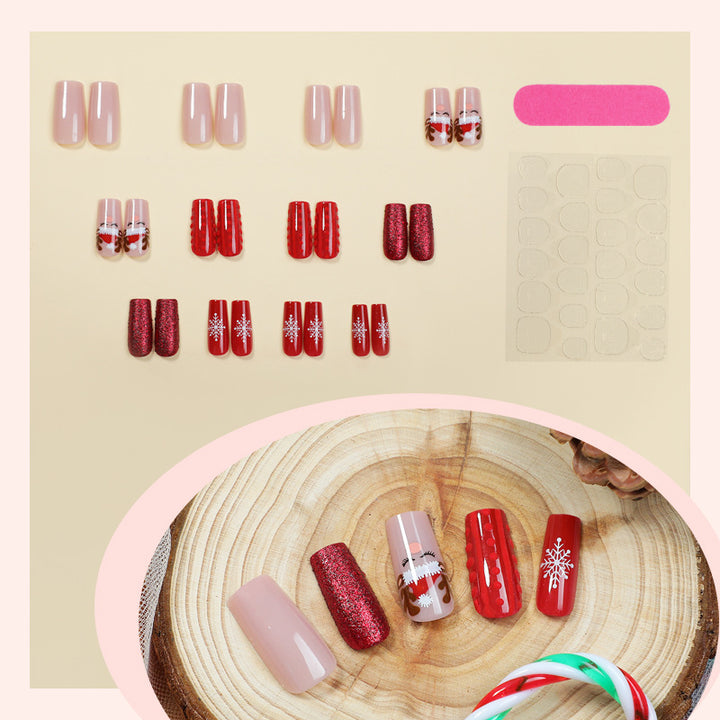 Artificial nail set with festive Christmas designs and glitter accents Kalsten