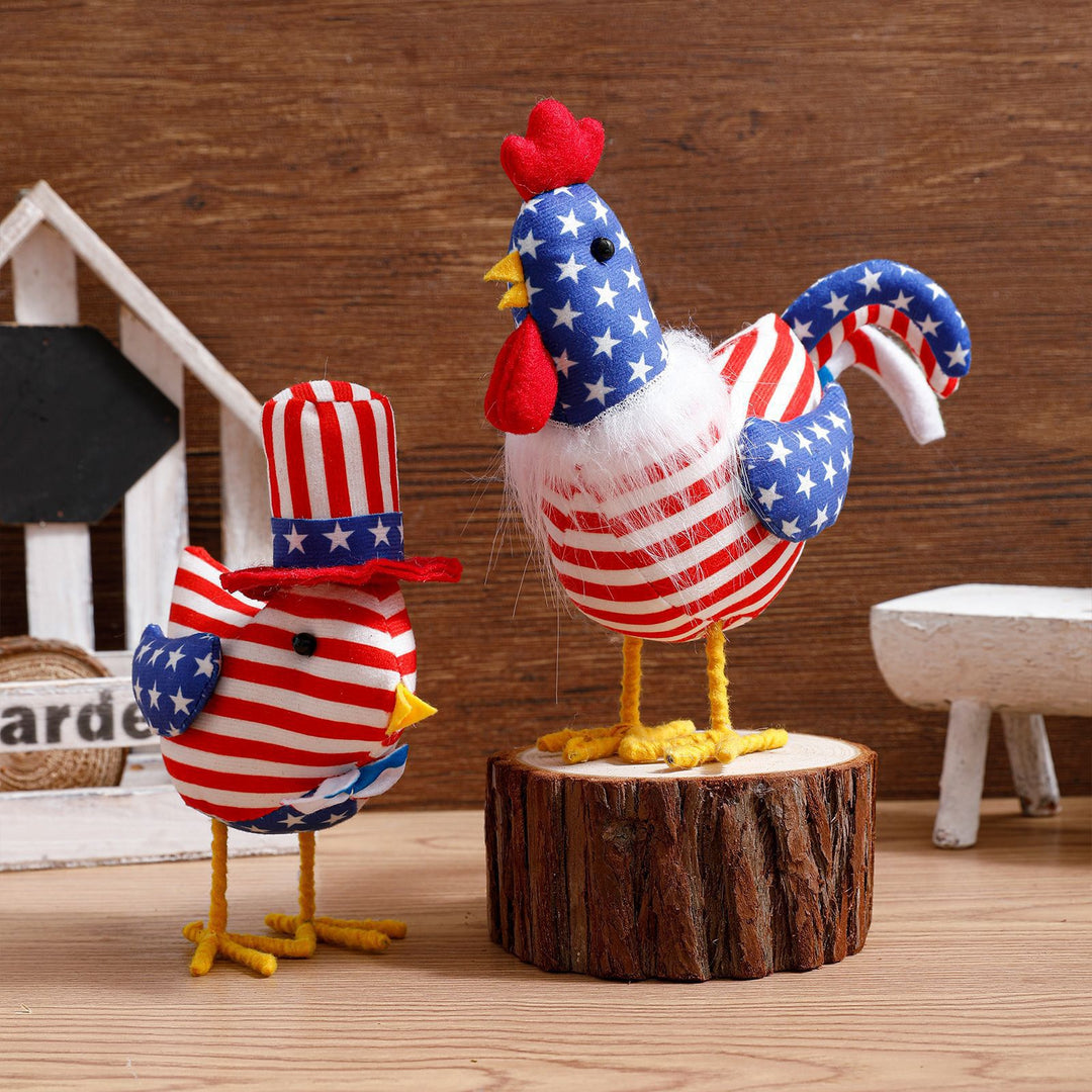 Unisex standing fabric figure rooster with padded stuffing and star stripe pattern Kalsten