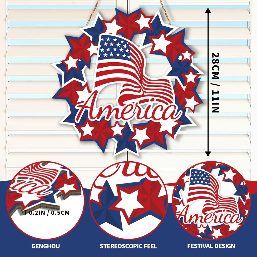 Unisex nan more patriotic wooden door wreath with star and heart motifs and hanging rope Kalsten