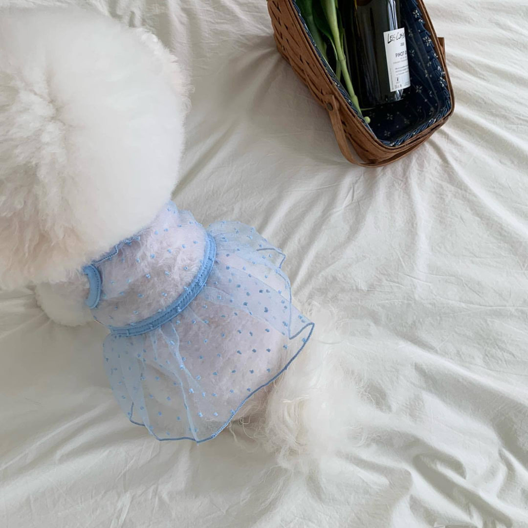 Small Dog Tulle Dot Tutu Dress with Harness Access & Adjustable Back Straps