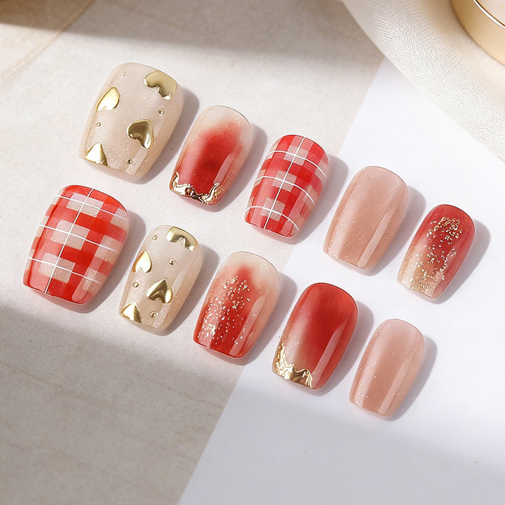 Artistic Heart-Embellished Press-On Nails Kalsten