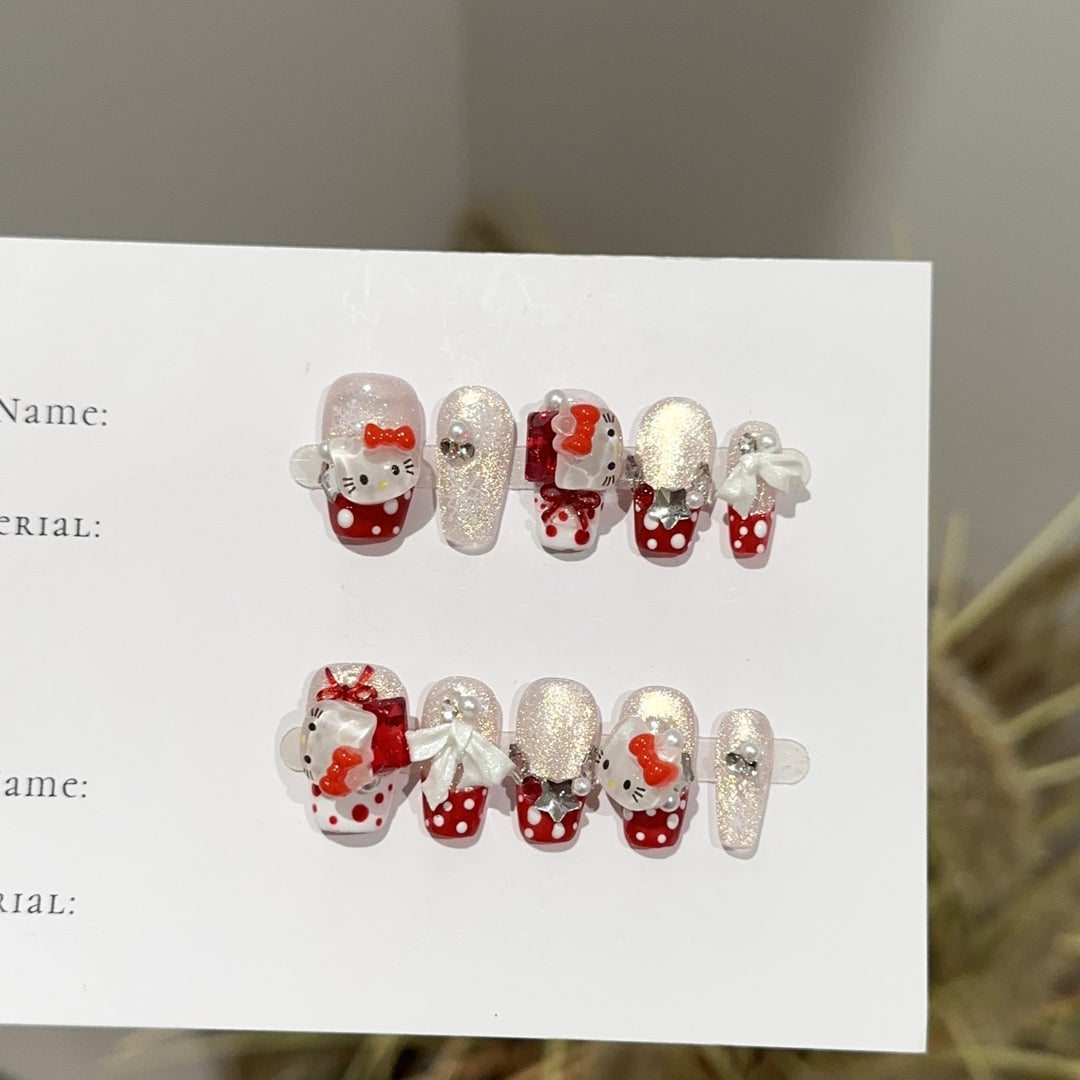 Whimsical Kitty-Themed Press-On Nail Art Set