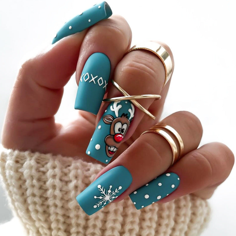 Creative Christmas Art Nail Set with Cheerful Reindeer Design Kalsten